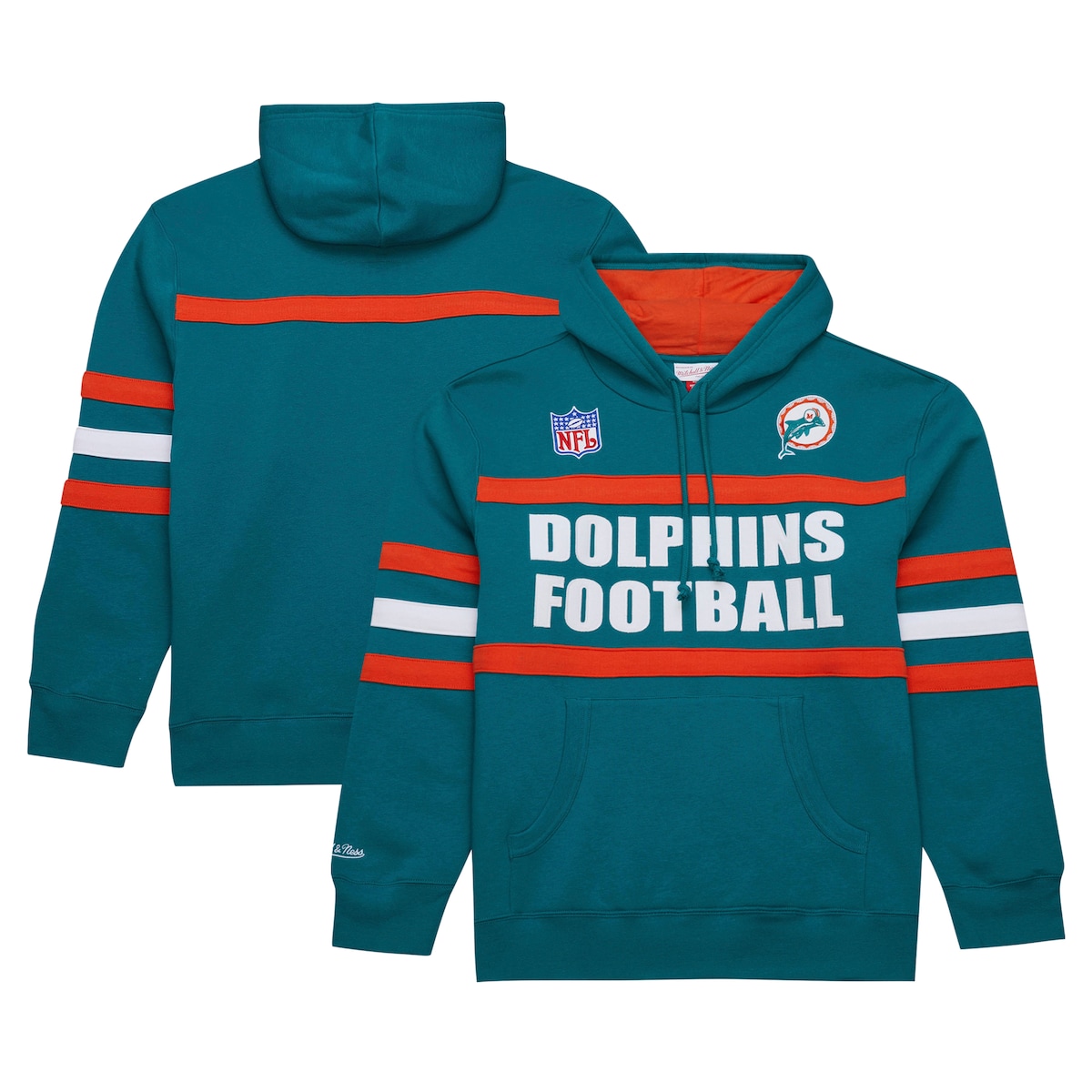 【公式グッズ】NFL ドルフィンズ プルオーバー パーカー Mitchell & Ness/ミッチェル＆ネス メンズ アクア (NFL HEAD COACH HOODIE VINTAGE LOGO)