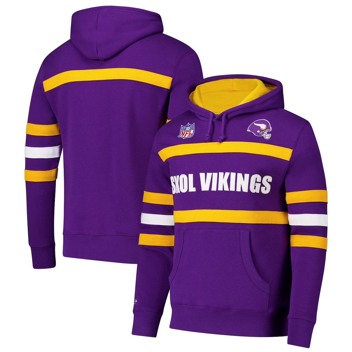 【公式グッズ】NFL バイキングス フリース パーカー Mitchell & Ness/ミッチェル＆ネス メンズ パープル (NFL HEAD COACH HOODIE VINTAGE LOGO)