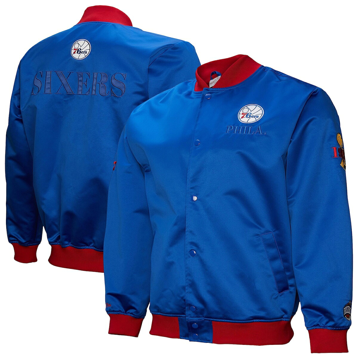 【公式グッズ】NBA 76ers ジャケット Mitchell & Ness/ミッチェル＆ネス メンズ ロイヤル (NBA FA24 Unisex MNC HWC Team OG 3.0 Lightweight Satin Jacket)