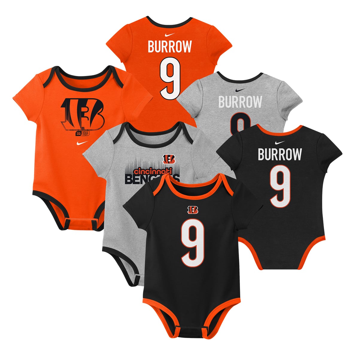 【公式グッズ】NFL ベンガルズ ジョー・バロー ロンパース Nike/ナイキ ベビー ブラック (Newborn Nike Player N&N 3 Pack Creeper Set)｜Fanatics公式ストア 店