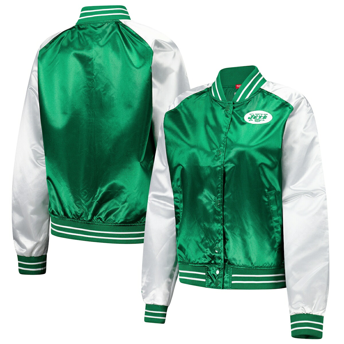 【公式グッズ】NFL ジェッツ ジャケット Mitchell & Ness/ミッチェル&ネス レディース グリーン (21 Women's Full Snap Satin Jacket 2.0)|Fanatics公式ストア 店
