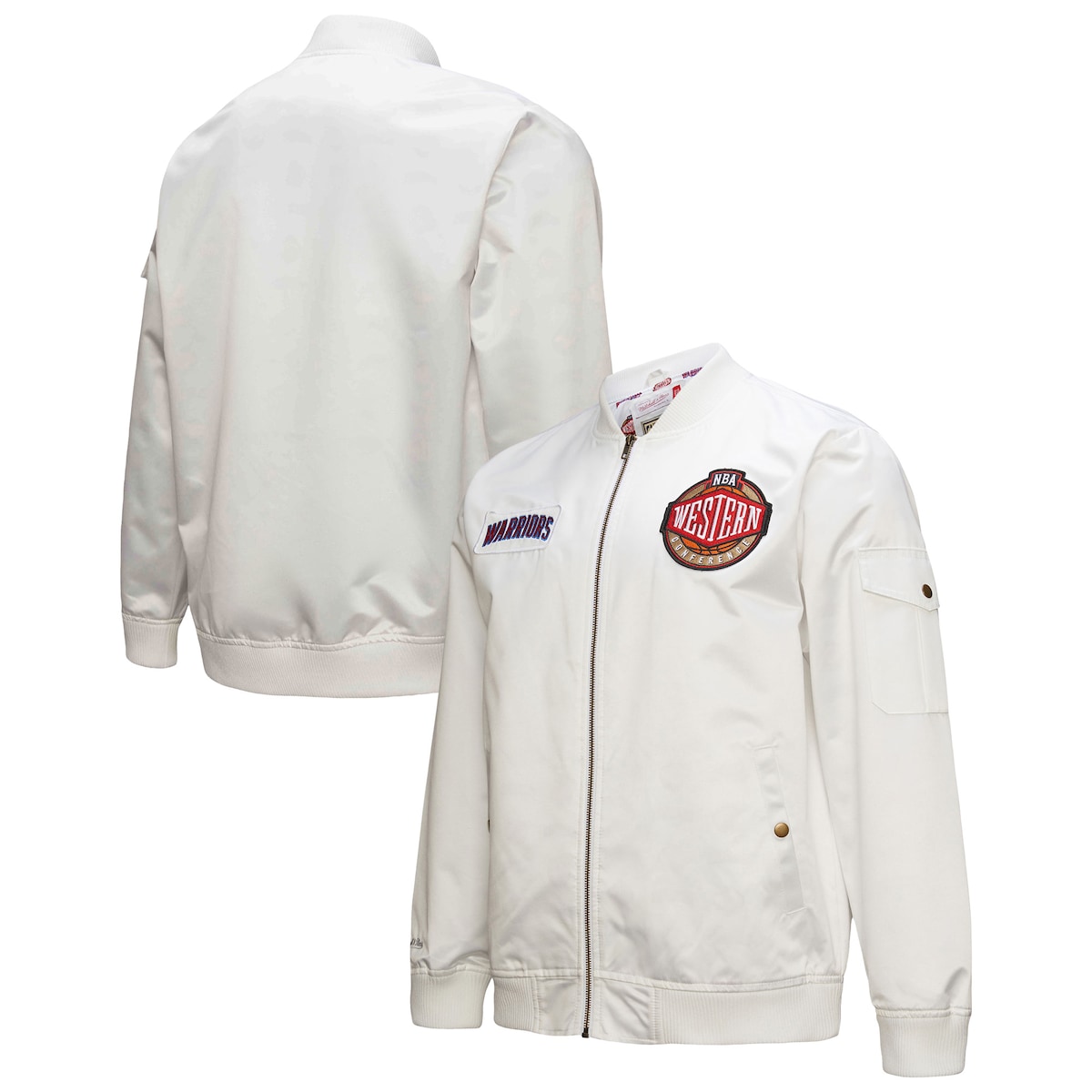 【公式グッズ】NBA ウォリアーズ ジャケット Mitchell & Ness/ミッチェル&ネス メンズ ホワイト (NBA MNC Unisex HO24 HWC Nights Team Leader Satin FZ Jacket)|Fanatics公式ストア 店
