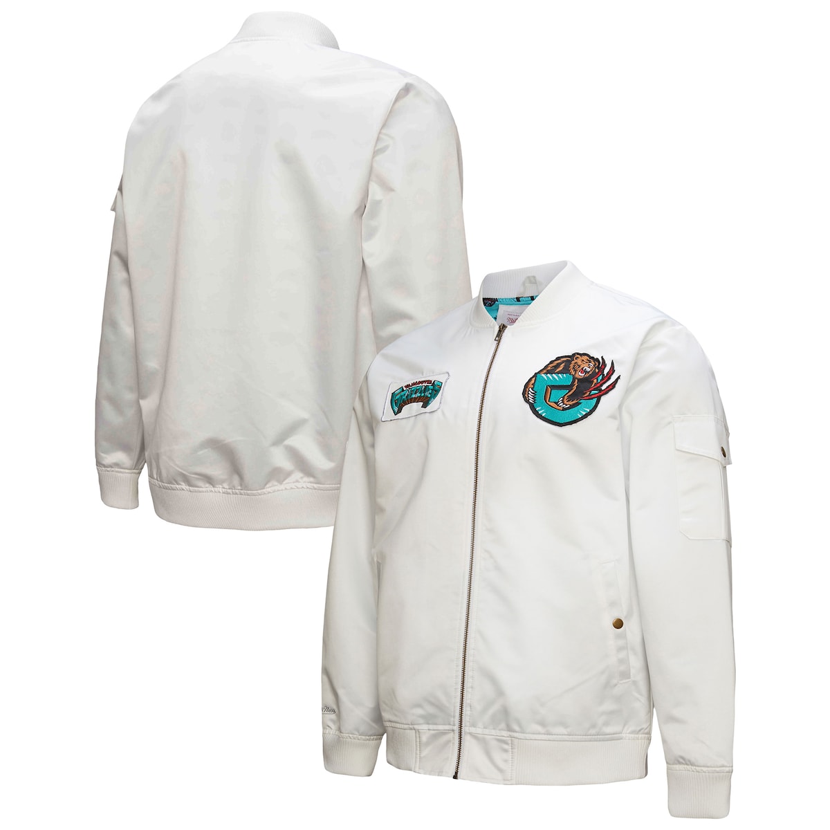 【公式グッズ】NBA グリズリーズ ジャケット Mitchell & Ness/ミッチェル＆ネス メンズ ホワイト (NBA MNC Unisex HO24 HWC Nights Team Leader Satin FZ Jacket)