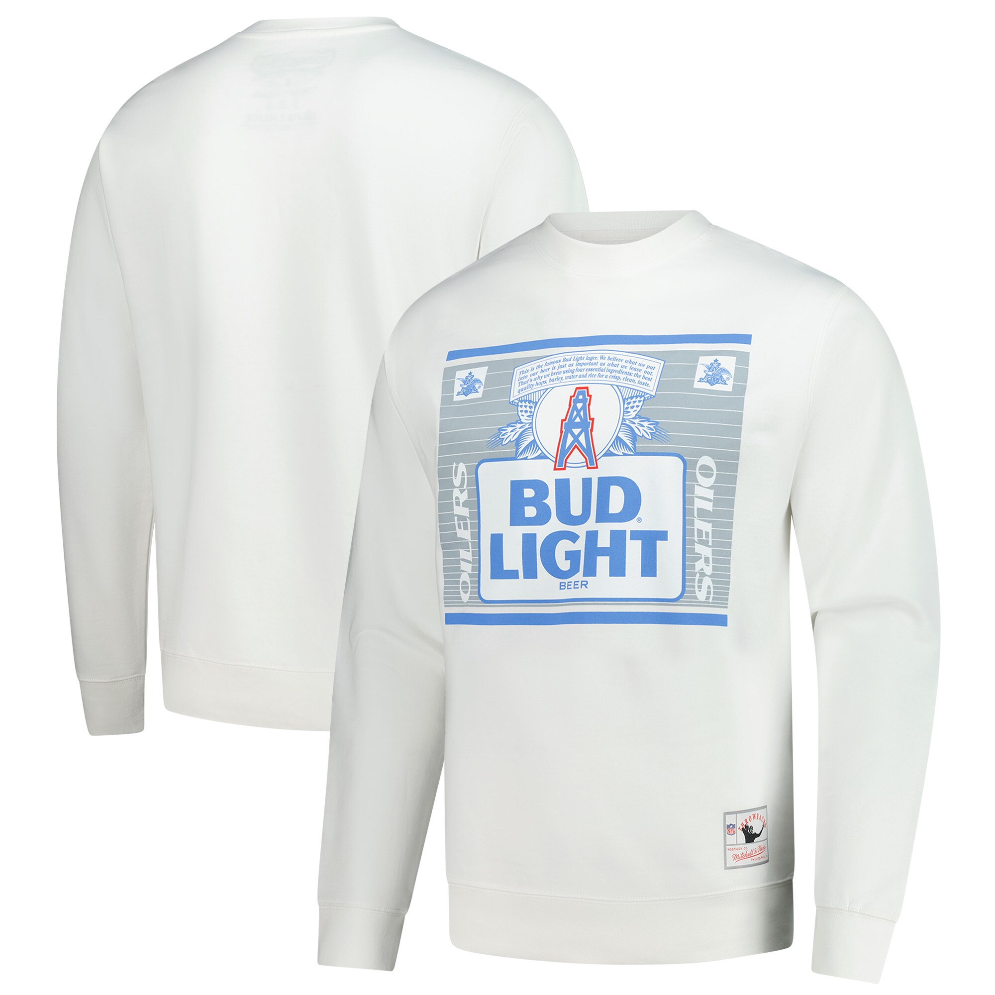 【公式グッズ】NFL オイラーズ トレーナー Mitchell & Ness/ミッチェル＆ネス メンズ ホワイト (Mitchell and Ness x Bud Light Men's The Crest Crewneck Fleece)