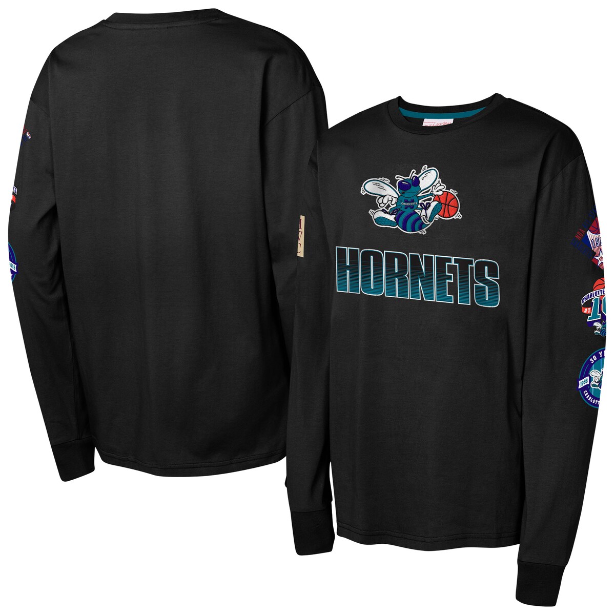 【公式グッズ】NBA ホーネッツ 長袖 Tシャツ Mitchell & Ness/ミッチェル＆ネス キッズサイズ ブラック (NBA OST MNC FA24 Youth HWC All Over LS Tee)｜Fanatics公式ストア 店