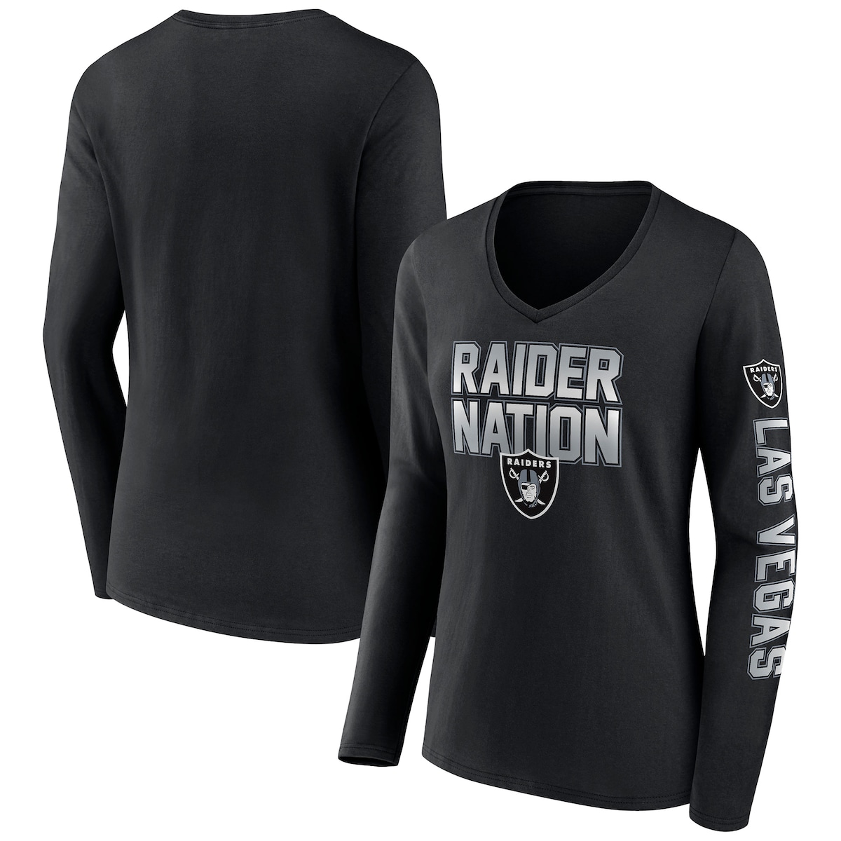 【公式グッズ】NFL レイダース Vネック 長袖 Tシャツ Fanatics/ファナティクス レディース ブラック (22 Women's Hometown Sweep Sleeve V-Neck LST)
