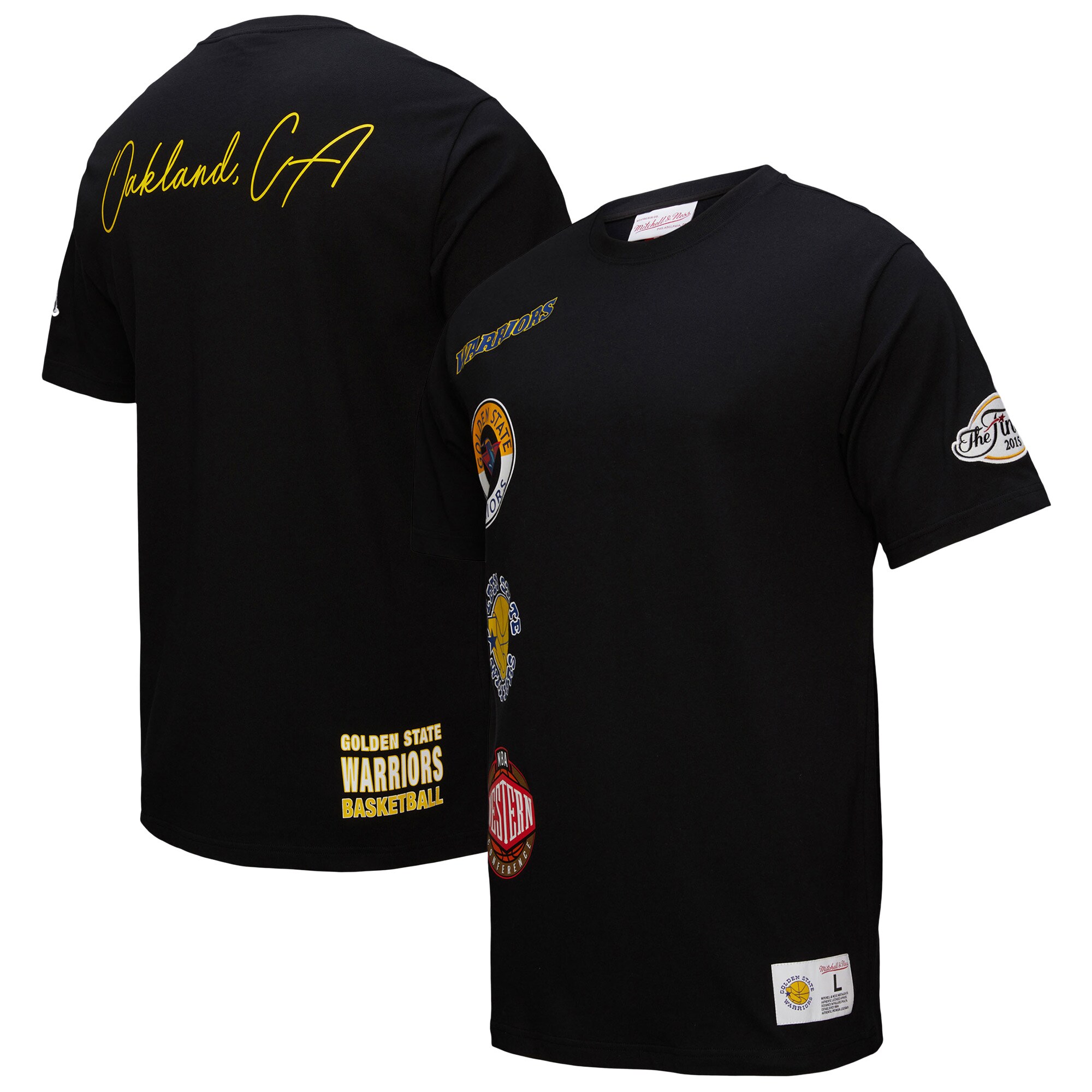 【公式グッズ】NBA ウォリアーズ Tシャツ Mitchell & Ness/ミッチェル＆ネス メンズ ブラック (NBA Mitchell & Ness Men's SP25 MNC HWC Blackout Collection Vintage Premium SS Tee)