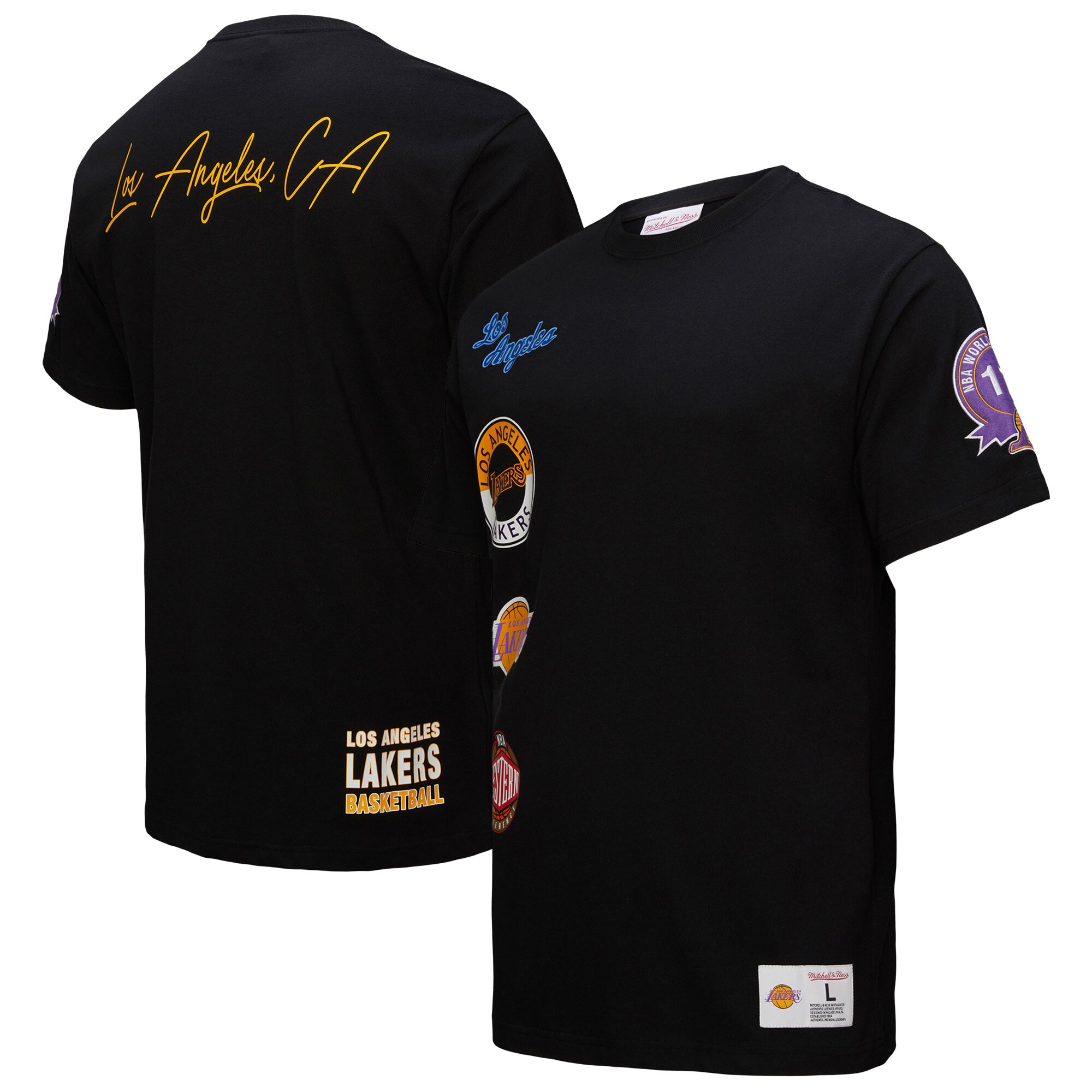 【公式グッズ】NBA レイカーズ Tシャツ Mitchell & Ness/ミッチェル＆ネス メンズ ブラック (NBA Mitchell & Ness Men's SP25 MNC HWC Blackout Collection Vintage Premium SS Tee)