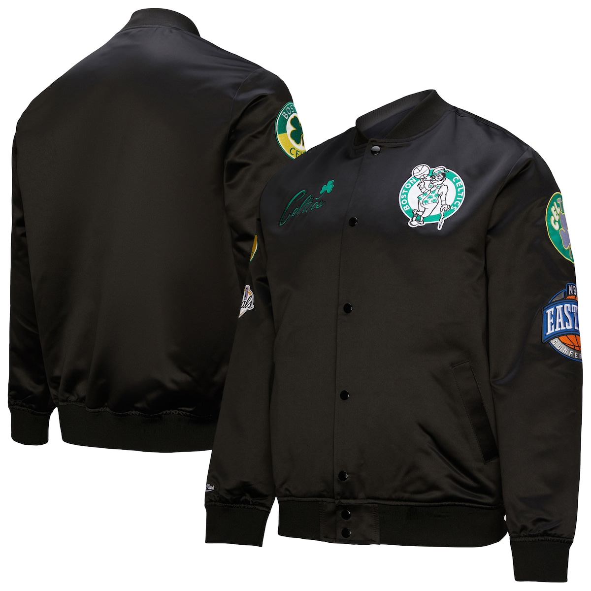 【公式グッズ】NBA セルティックス ジャケット Mitchell & Ness/ミッチェル&ネス メンズ ブラック (NBA Mitchell & Ness Men's SP25 MNC HWC Blackout Collection Vintage Satin Jacket)|Fanatics公式ストア 店