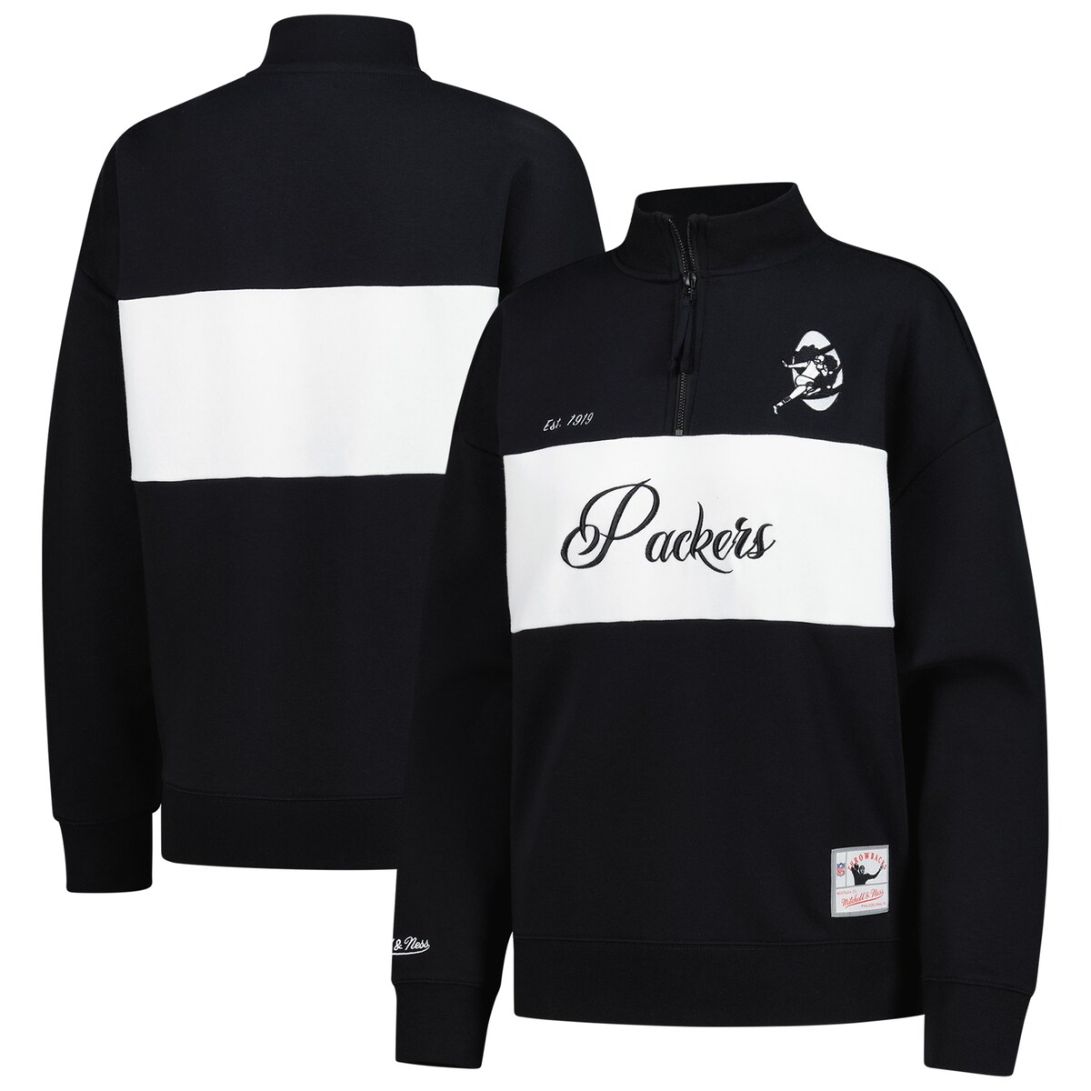 【公式グッズ】NFL パッカーズ プルオーバー Mitchell & Ness/ミッチェル&ネス レディース ブラック (NFL Women's Quarter Zip)