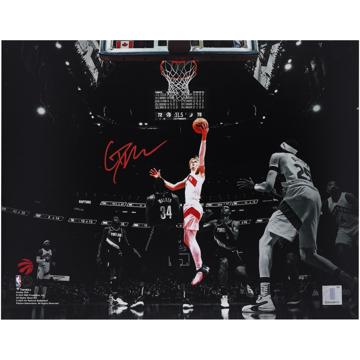 【公式シリアル番号付】NBA ラプターズ グレイディ・ディック 直筆サイン フォト （11x14） Fanatics Authentic/ファナティクスオーセンティック (AUT 11x14 PHOTO 45247)