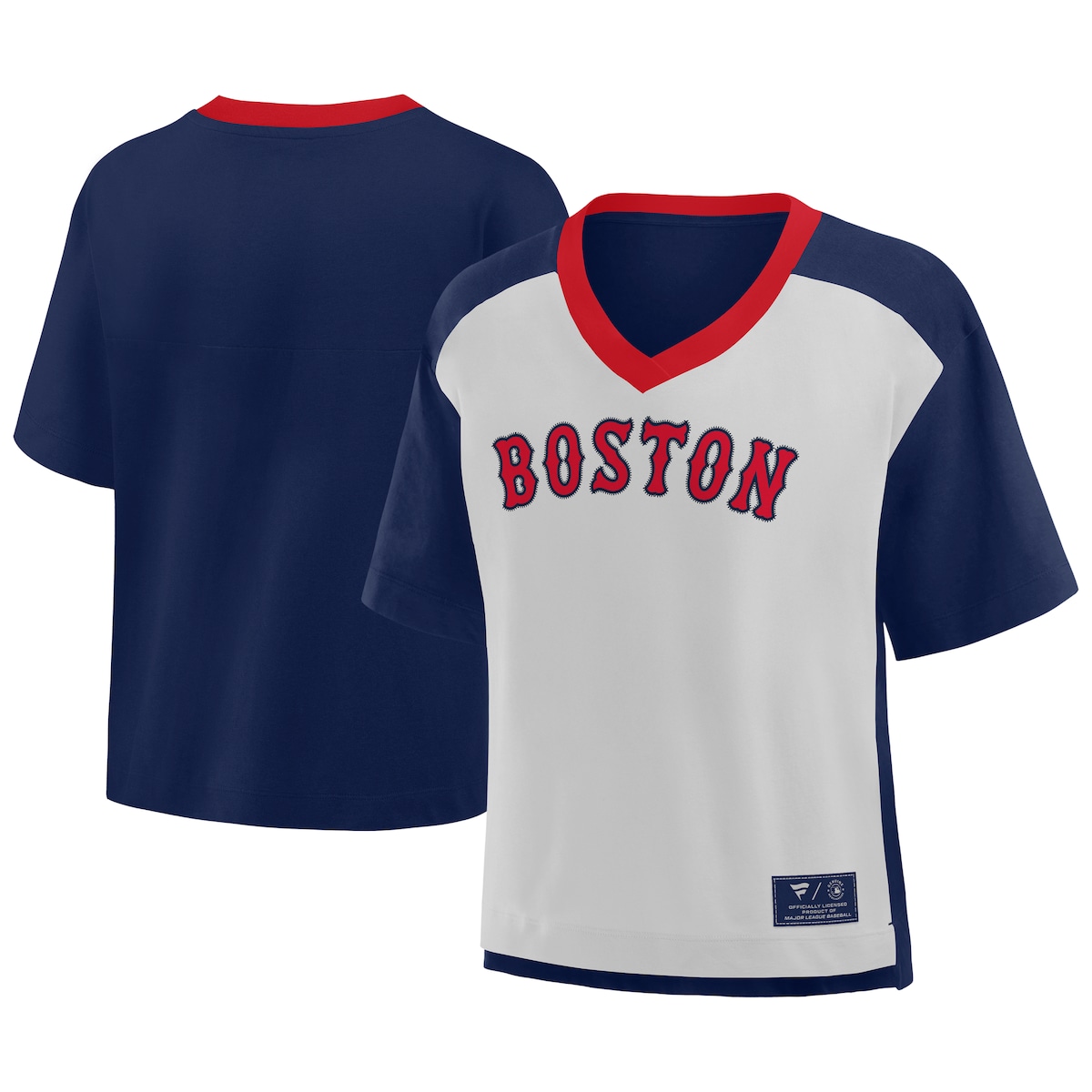 【公式グッズ】MLB レッドソックス Vネック Tシャツ Fanatics/ファナティクス レディース ネイビー (FANATICS OVERSIZED, HIGH HIP, SS FASHION TOP)