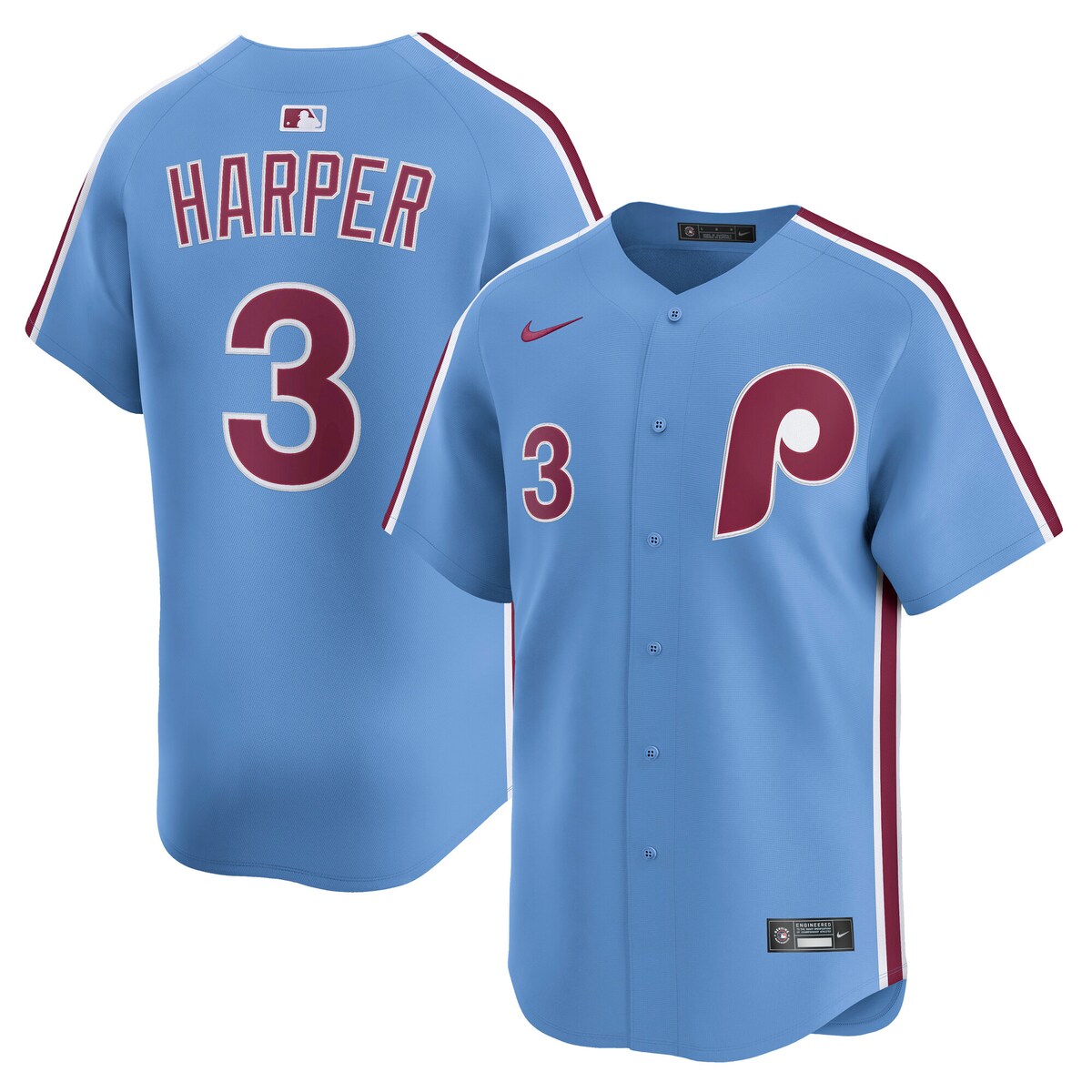 【公式グッズ】MLB フィリーズ ブライス・ハーパー オルタネイト リミテッド ユニフォーム Nike/ナイキ メンズ ライトブルー (2025 Nike Men's Ltd Players Jerseys - FTF NTP Master Style)