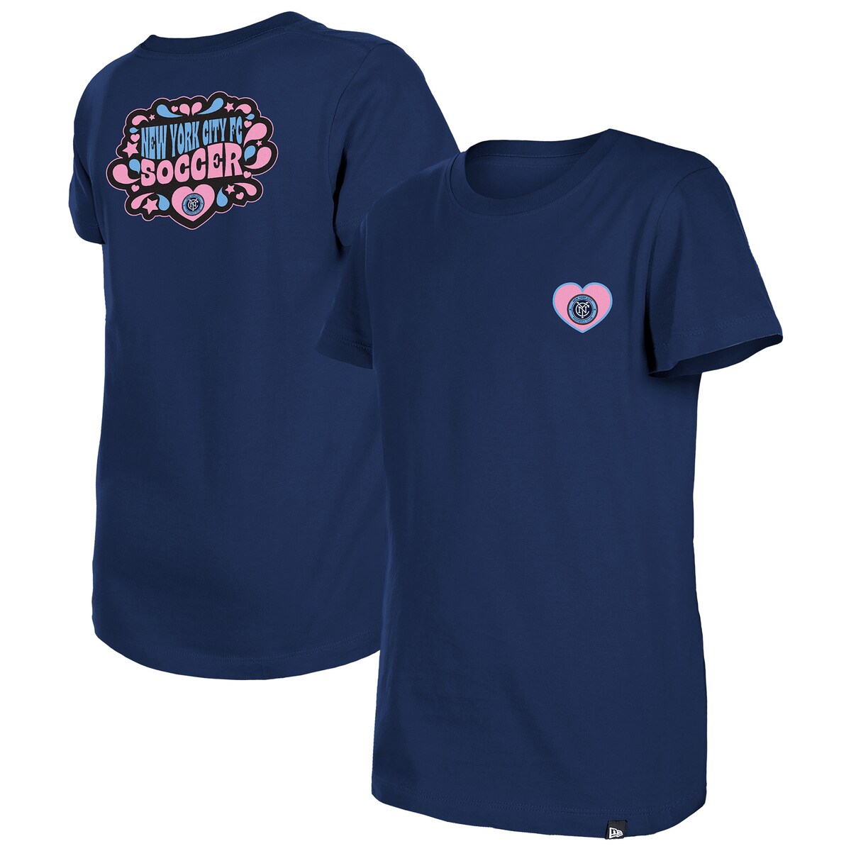 【公式グッズ】MLS ニューヨーク・シティFC Tシャツ New Era/ニューエラ/ニューエラ キッズサイズ ネイビー (NWE S25 Youth Girls Bubble Heart Tee)｜Fanatics公式ストア 店
