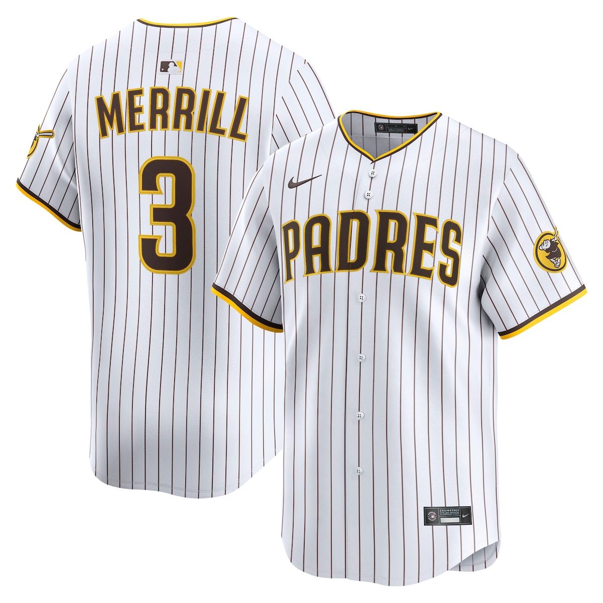 【公式グッズ】MLB パドレス ジャクソン・メリル オルタネイト リミテッド ユニフォーム Nike/ナイキ メンズ ホワイト (2025 Nike Men's Ltd Players Jerseys - FTF NTP Master Style)