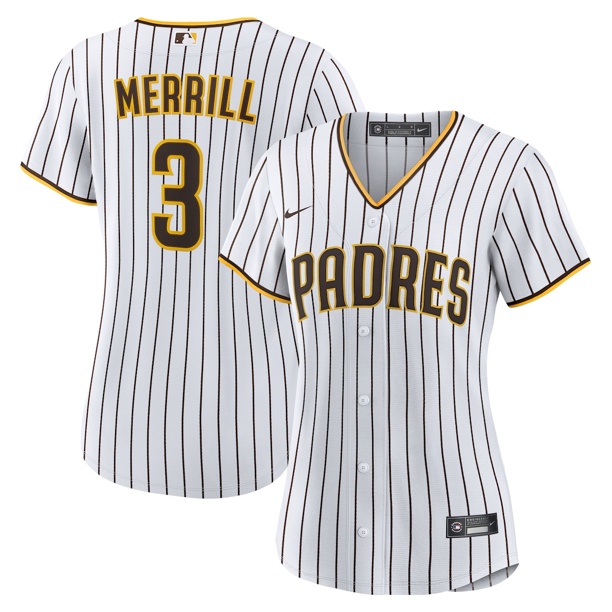 【公式グッズ】MLB パドレス ジャクソン・メリル ホーム ユニフォーム （レプリカ） Nike/ナイキ レディース ホワイト (Women's Nike 1.0 Replica Player Jersey)｜Fanatics公式ストア 店