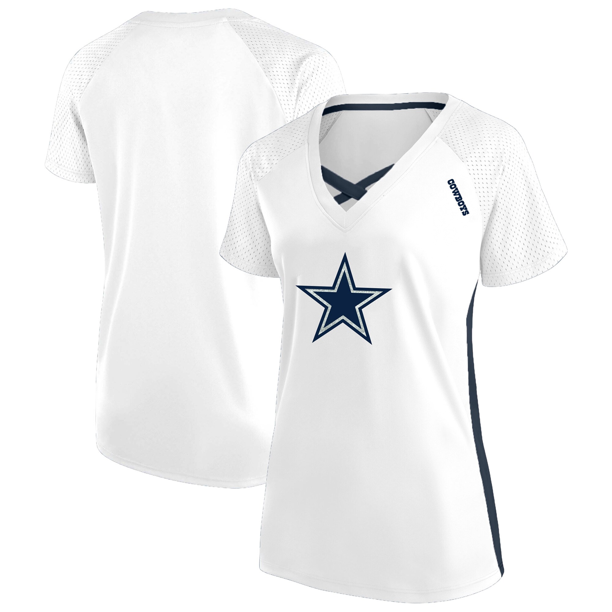 【公式グッズ】NFL カウボーイズ Vネック Tシャツ Fanatics/ファナティクス レディース ホワイト (NFL Womens Plus Glitter Lace Up V- Neck SST)｜Fanatics公式ストア 店 8,959円