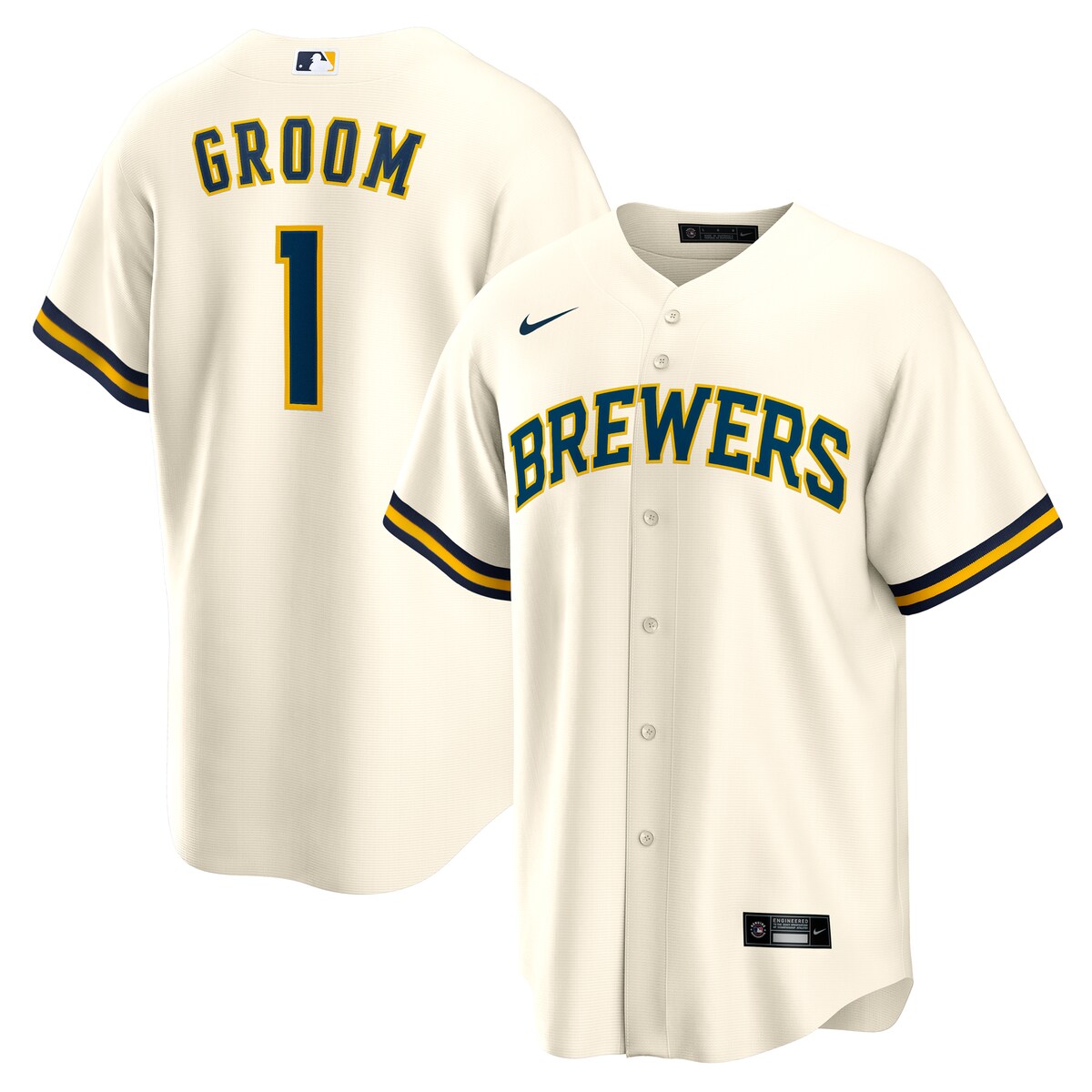 【公式グッズ】MLB ブルワーズ ホーム ユニフォーム （レプリカ） Nike/ナイキ メンズ ホワイト (Nike Men's Replica Jersey Home Personalized)