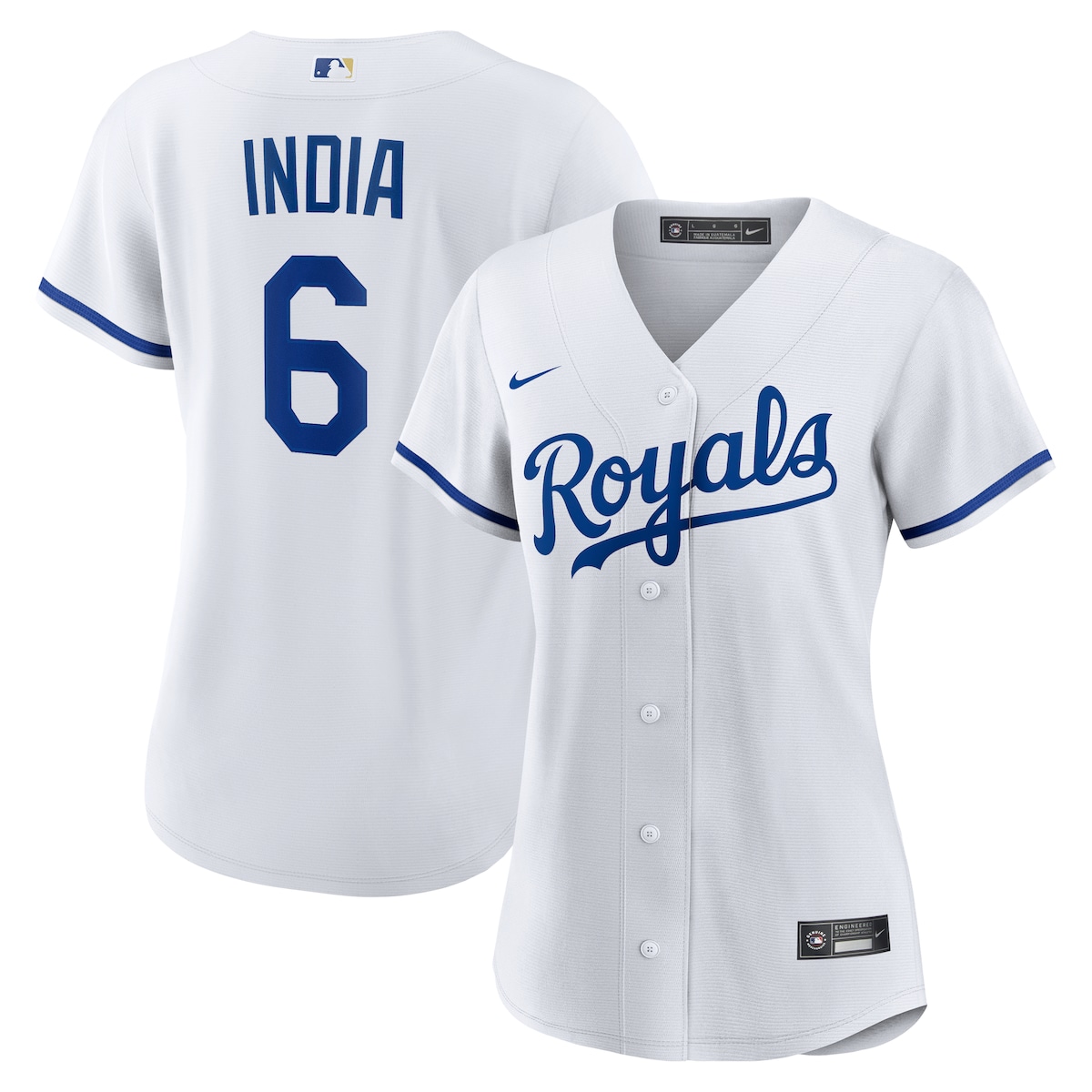 【公式グッズ】MLB ロイヤルズ ジョナサン・インディア ホーム ユニフォーム （レプリカ） Nike/ナイキ レディース ホワイト (Women's Nike 1.0 Replica Player Jersey)