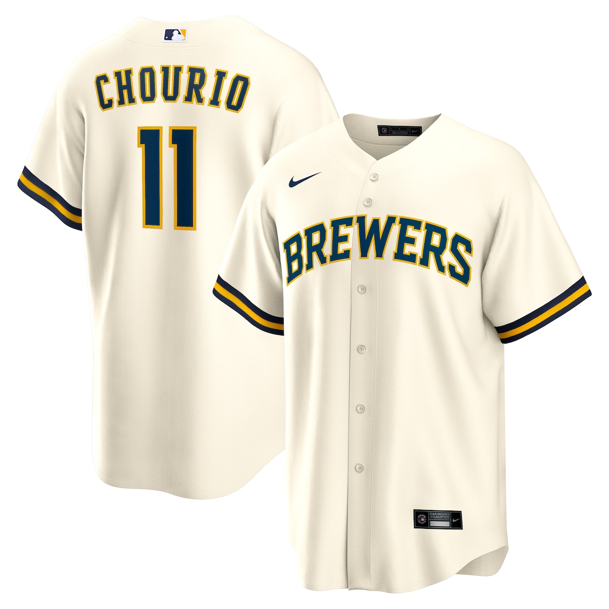 【公式グッズ】MLB ブルワーズ ジャクソン・チョウリオ ホーム ユニフォーム （レプリカ） Nike/ナイキ メンズ クリーム (Men's Nike 1.0 Replica Player Jersey)