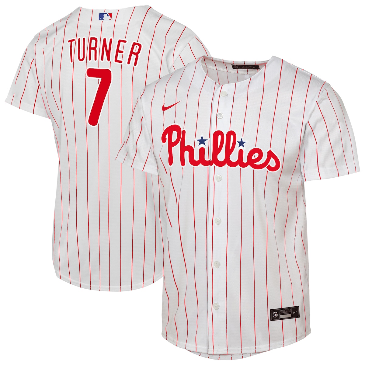 【公式グッズ】MLB フィリーズ トリア・ターナー ホーム ユニフォーム （レプリカ） Nike/ナイキ キッズサイズ ホワイト (2025 Nike Youth Replica 2.0 Player Jerseys - FTF NTP Master Style)