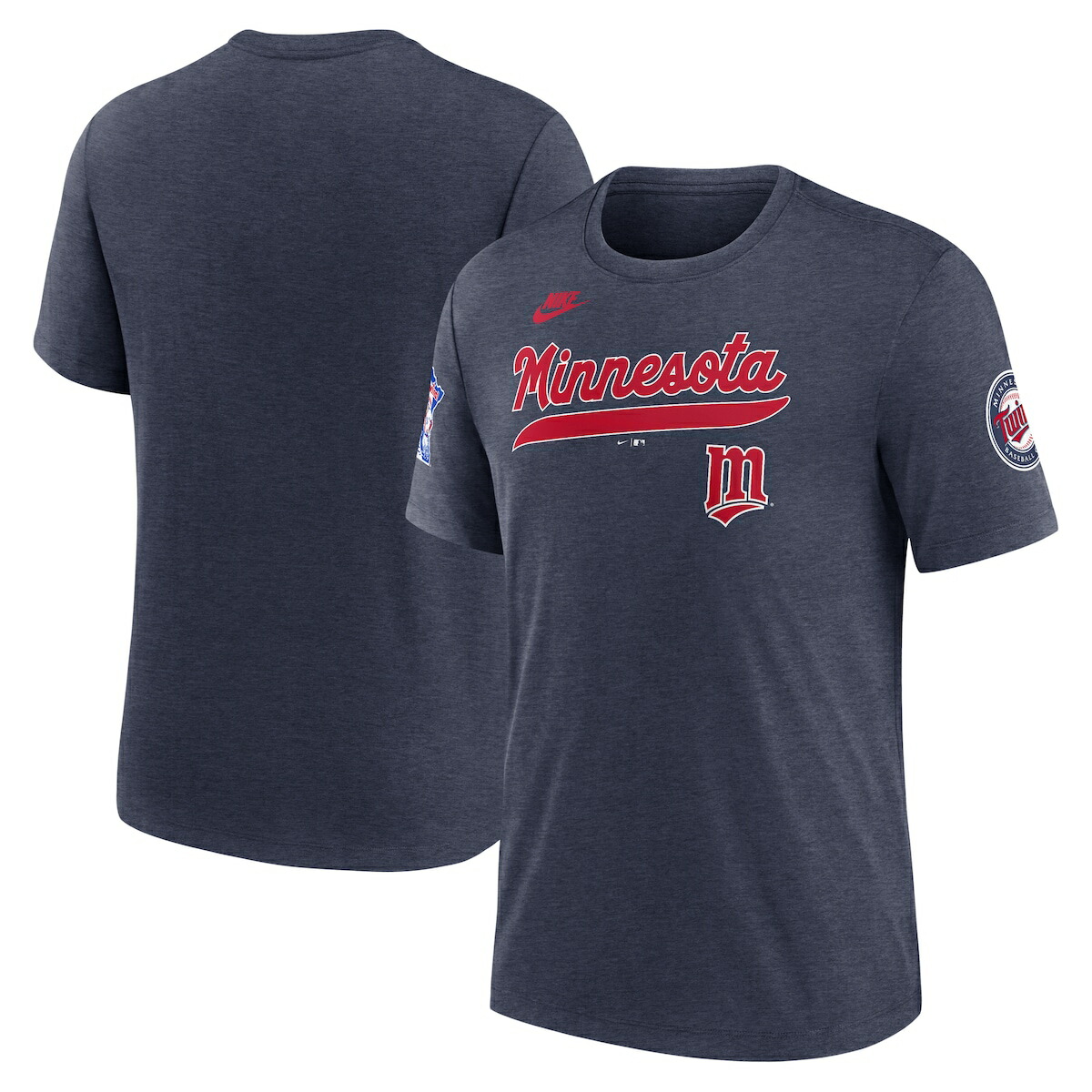 【公式グッズ】MLB ツインズ Tシャツ Nike/ナイキ メンズ ヘザーネイビー (Men's Nike Cooperstown MLB Eras Triblend Tee)｜Fanatics公式ストア 店