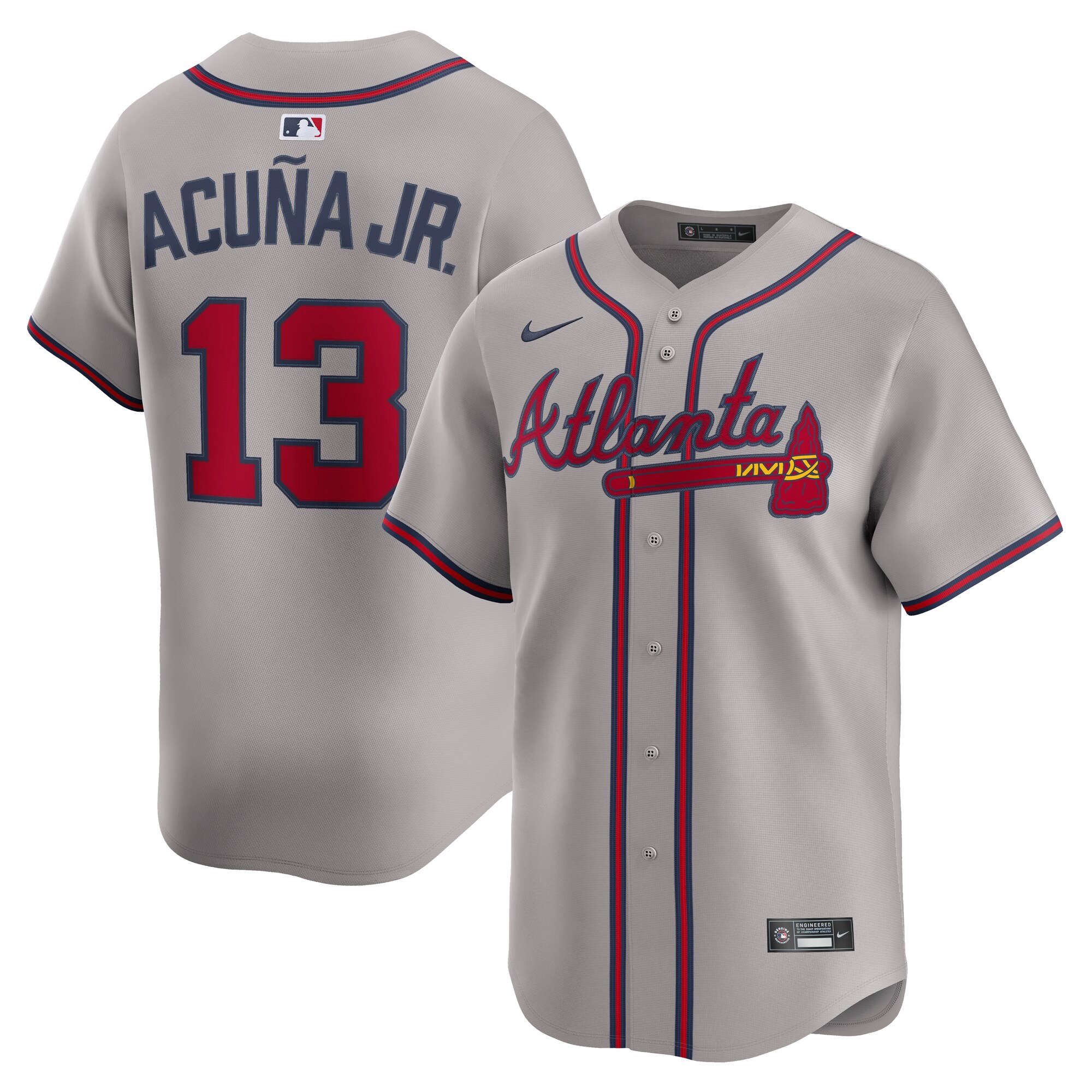 【公式グッズ】MLB ブレーブス ロナルド・アクーニャJr. ロード リミテッド ユニフォーム Nike/ナイキ メンズ グレイ (2025 Nike Men's Ltd Players Jerseys - FTF NTP Master Style)