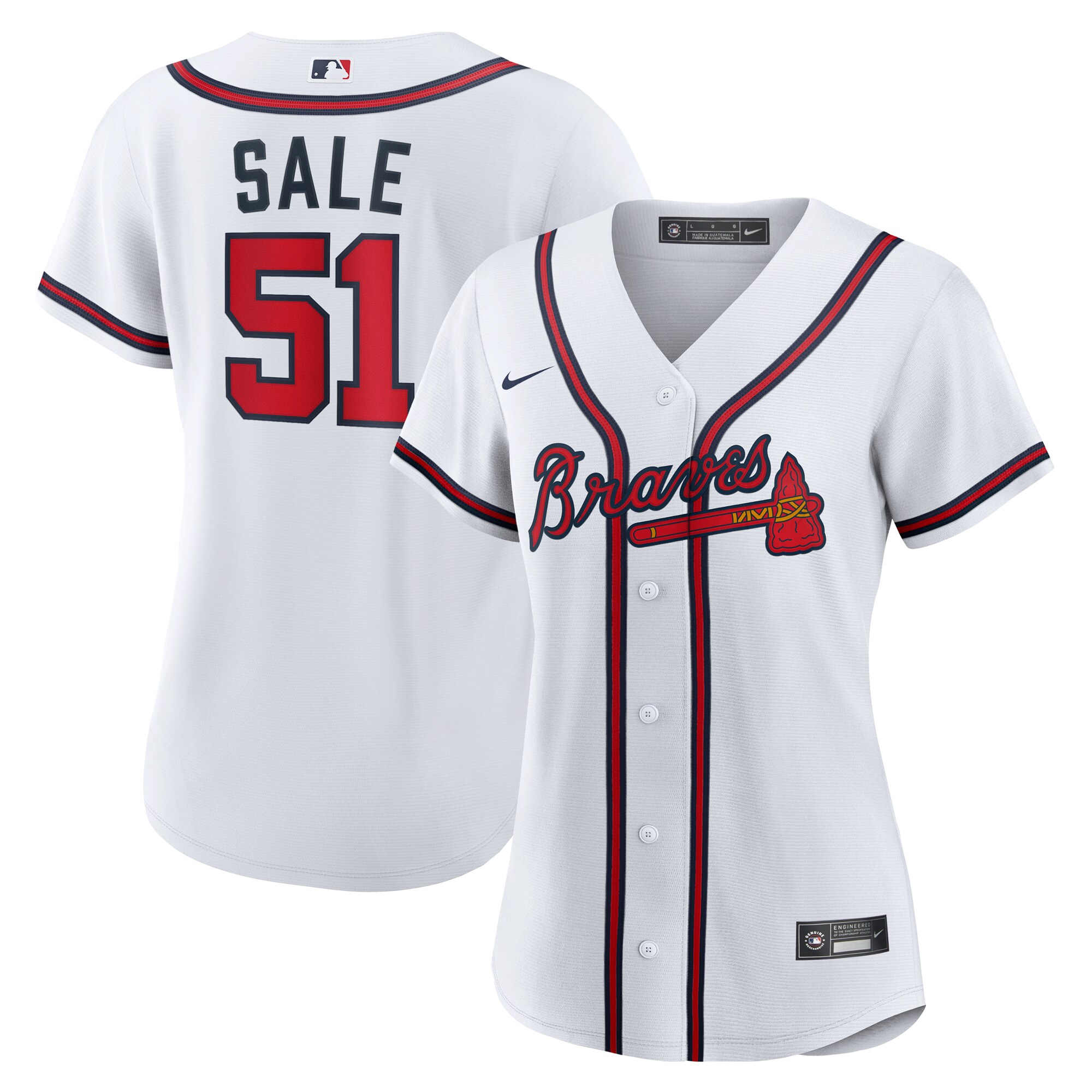 【公式グッズ】MLB ブレーブス クリス・セール ホーム ユニフォーム （レプリカ） Nike/ナイキ レディース ホワイト (Women's Nike 1.0 Replica Player Jersey)