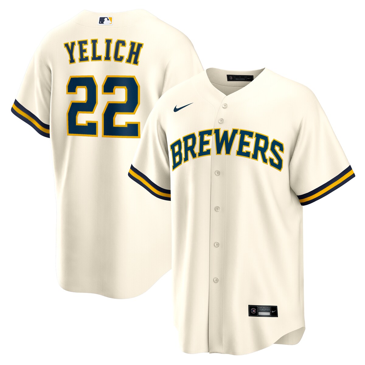 【公式グッズ】MLB ブルワーズ クリスチャン・イェリッチ ユニフォーム Nike/ナイキ メンズ ホワイト (Men's Nike 1.0 Replica Player Jersey)