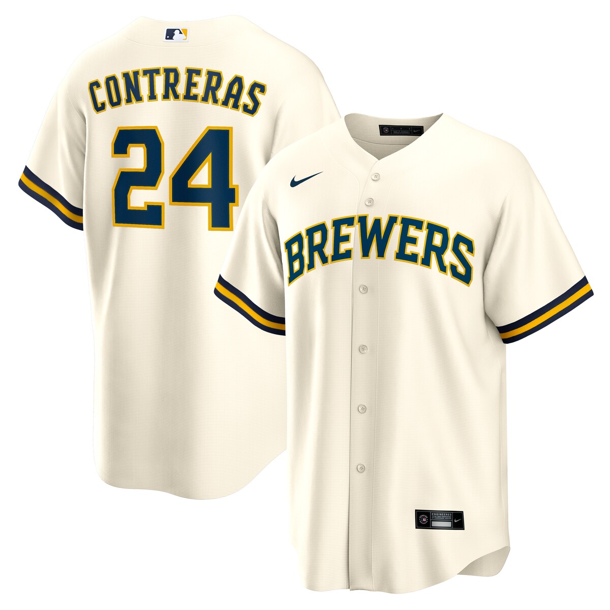 【公式グッズ】MLB ブルワーズ ウィリアム・コントレラス ホーム ユニフォーム （レプリカ） Nike/ナイキ メンズ クリーム (Men's Nike 1.0 Replica Player Jersey)