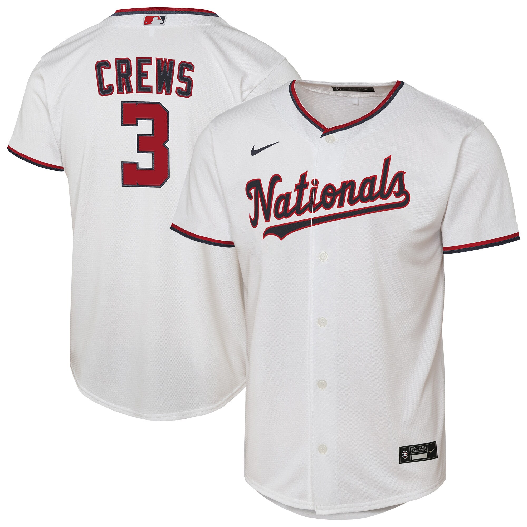 【公式グッズ】MLB ナショナルズ ディラン・クルーズ ユニフォーム Nike/ナイキ キッズサイズ ホワイト (2025 Nike Youth Replica 2.0 Player Jerseys - FTF NTP Master Style)