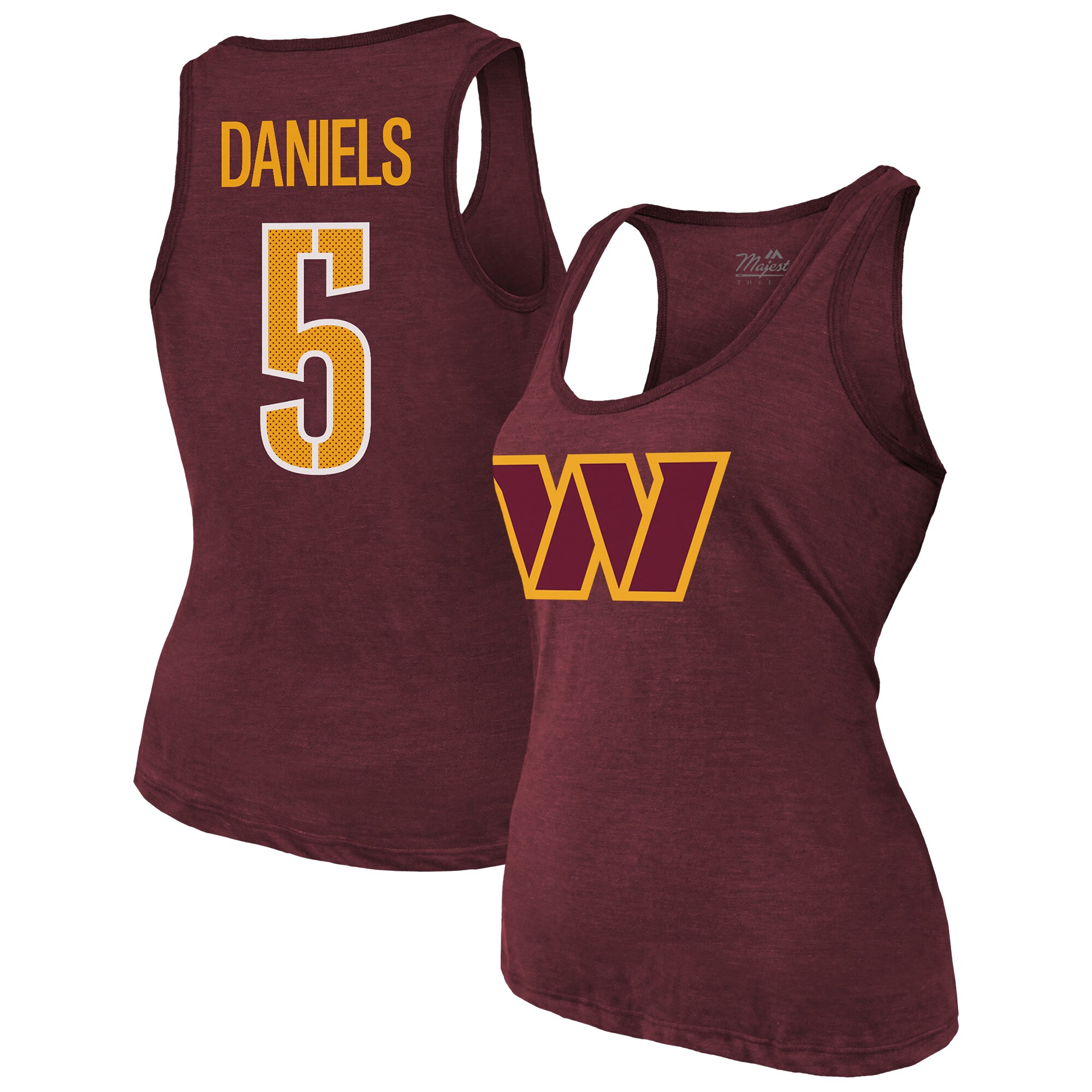 【公式グッズ】NFL コマンダーズ ジェイデン・ダニエルズ タンクトップ Majestic/マジェスティック レディース バーガンディ (Women's Non-Distressed Triblend Player N&N Tank)|Fanatics公式ストア 店