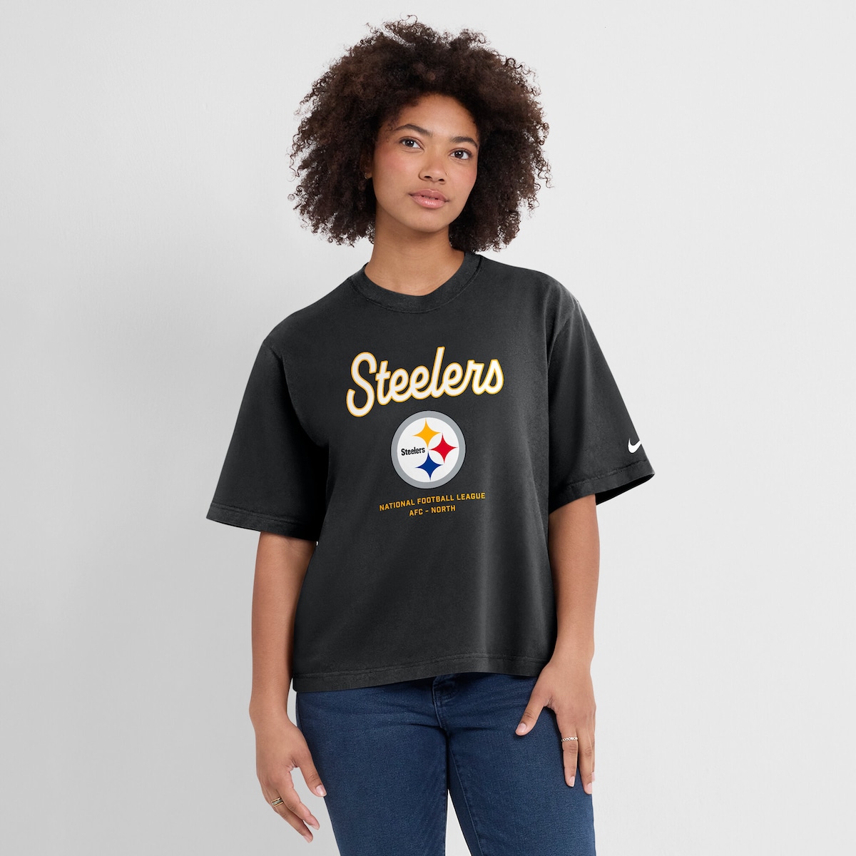 【公式グッズ】NFL スティーラーズ Tシャツ Nike/ナイキ レディース ブラック (25 Women's Nike Primetime Essential Script Boxy SST)|Fanatics公式ストア 店