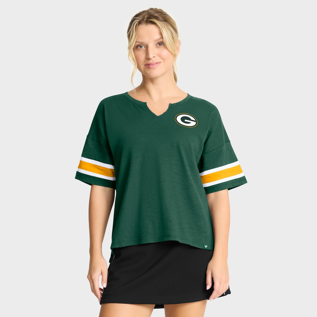 【公式グッズ】NFL パッカーズ Tシャツ Fanatics/ファナティクス レディース グリーン (NFL Womens Redzone Stripe Sleeve V Notch SST)