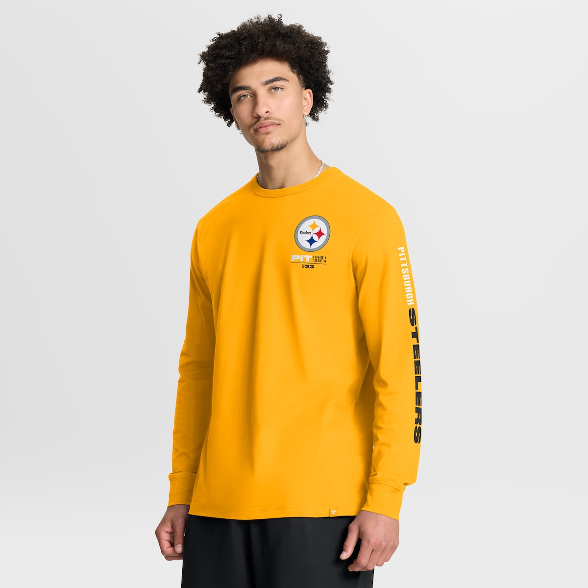 【公式グッズ】NFL スティーラーズ Tシャツ Fanatics/ファナティクス メンズ ゴールド (FANATICS CLOCK MANAGEMENT LEGACY COTTON LS TEE)|Fanatics公式ストア 店