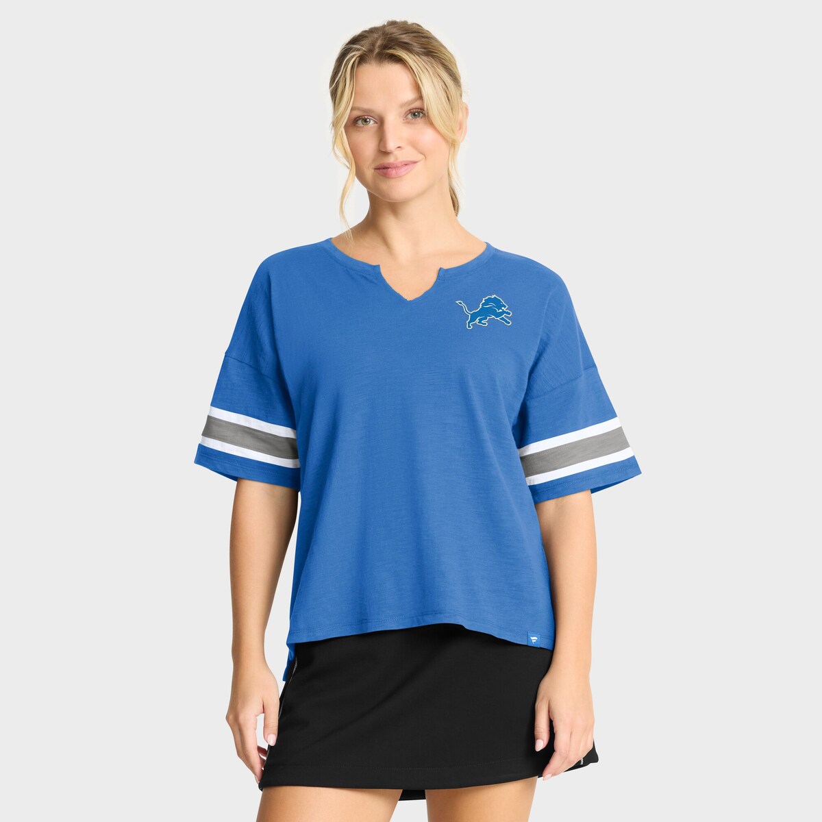【公式グッズ】NFL ライオンズ Tシャツ Fanatics/ファナティクス レディース ブルー (NFL Womens Redzone Stripe Sleeve V Notch SST)