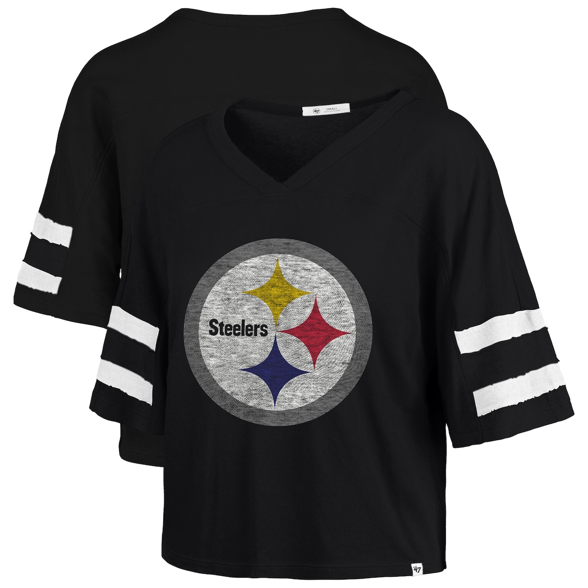 【公式グッズ】NFL スティーラーズ Vネック Tシャツ '47/フォーティーセブン/フォーティーセブン レディース ブラック (NFL Womens Premier Scout Crop Tee)