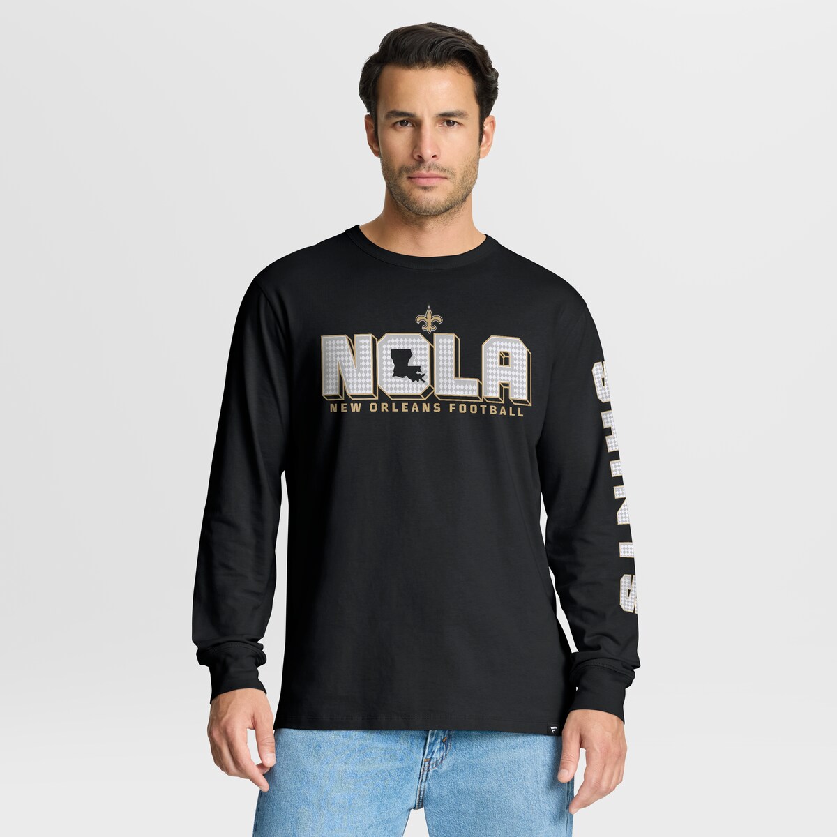 【公式グッズ】NFL セインツ 長袖 Tシャツ Fanatics/ファナティクス メンズ ブラック (FANATICS HOMETOWN SLEEVE SWEEP LEGACY COTTON LS)｜Fanatics公式ストア 店