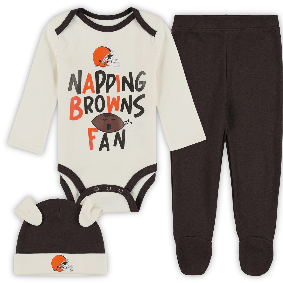 【公式グッズ】NFL ブラウンズ キッズウェアセット Outerstuff 大人サイズ ブラウン (NFL Newborn Little Champ 3pc Creeper, Pant & Hat set)｜Fanatics公式ストア 店