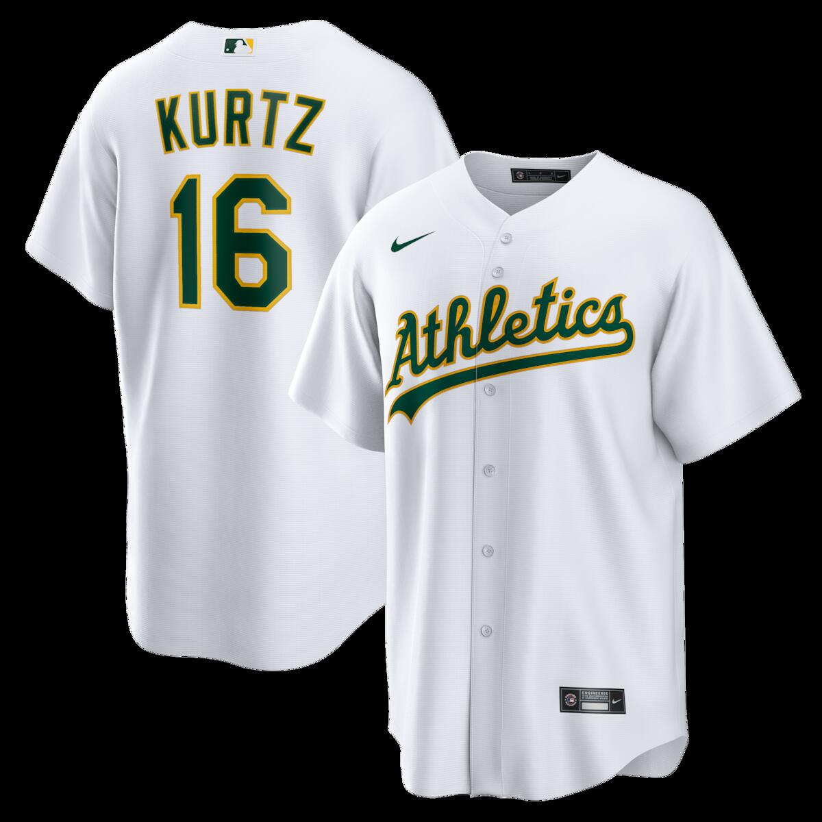 【公式グッズ】MLB アスレチックス ニック・カーツ ユニフォーム Nike/ナイキ メンズ ホワイト (Men's Nike 1.0 Replica Player Jersey)|Fanatics公式ストア 店