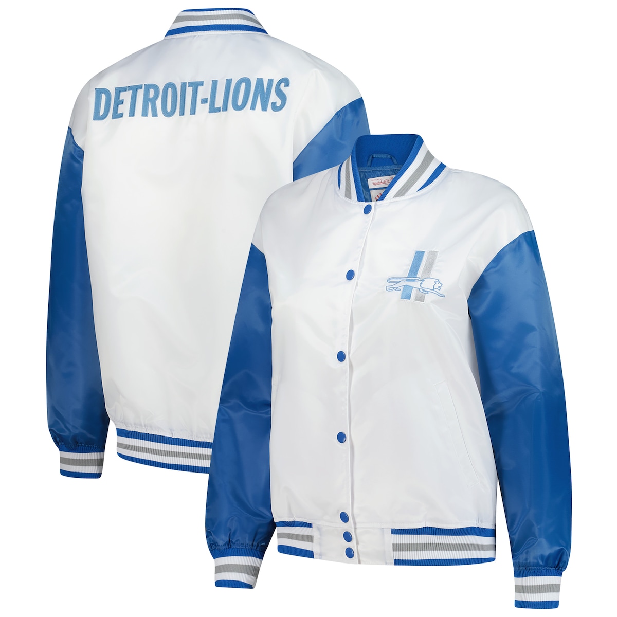 【公式グッズ】NFL ライオンズ ジャケット Mitchell & Ness/ミッチェル&ネス レディース ホワイト (NFL Womens Plus Satin Jacket)
