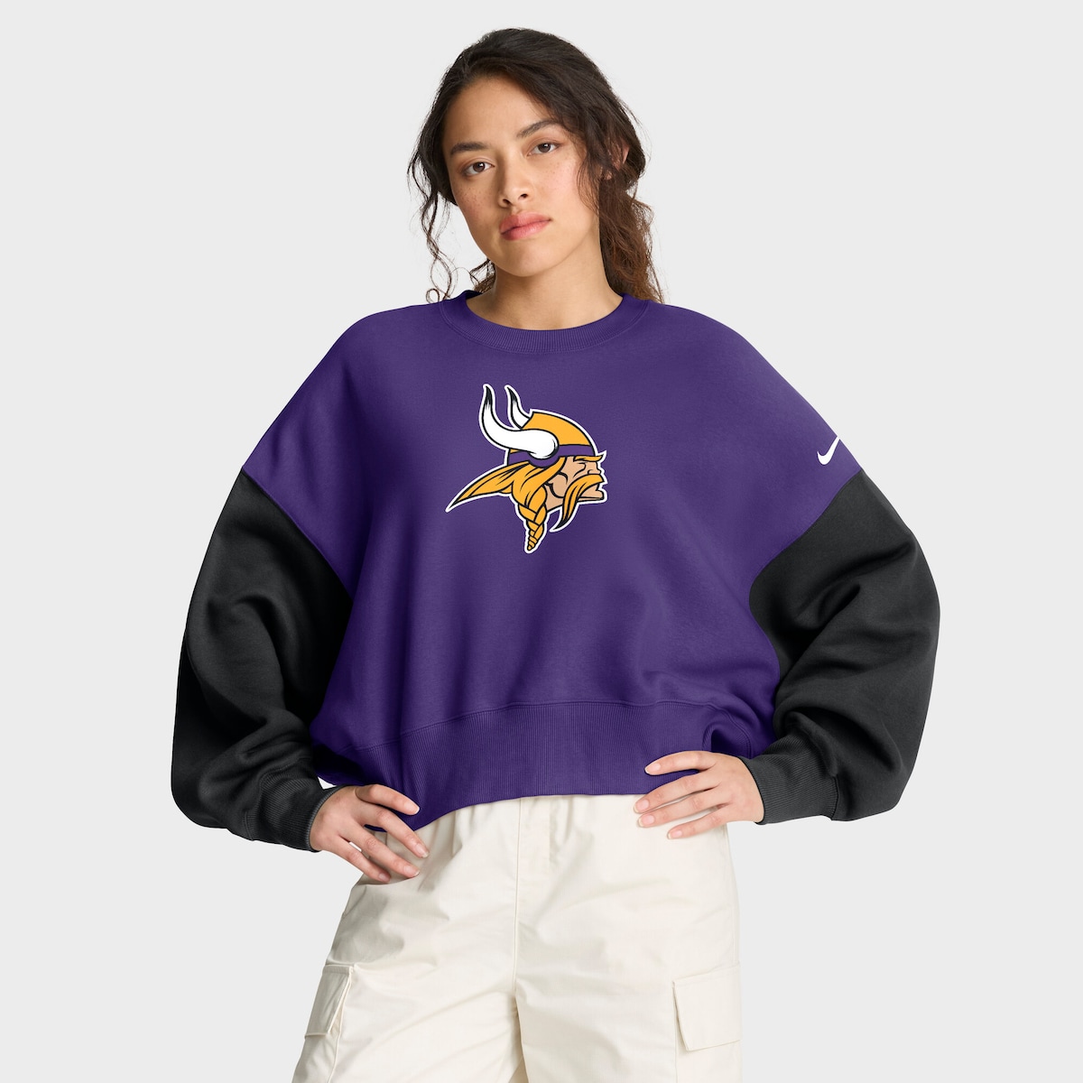 【公式グッズ】NFL バイキングス トレーナー Nike/ナイキ レディース パープル (25 Women's Nike Primetime Oversized Colorblock Fleece Crew)|Fanatics公式ストア 店
