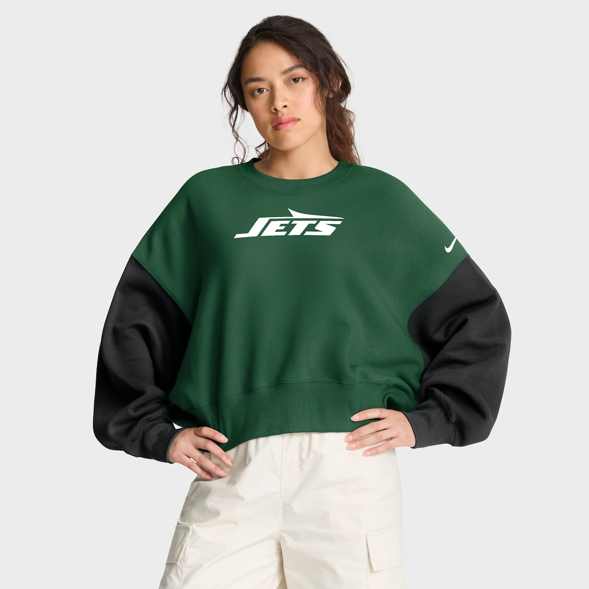 【公式グッズ】NFL ジェッツ トレーナー Nike/ナイキ レディース グリーン (25 Women's Nike Primetime Oversized Colorblock Fleece Crew)｜Fanatics公式ストア 店
