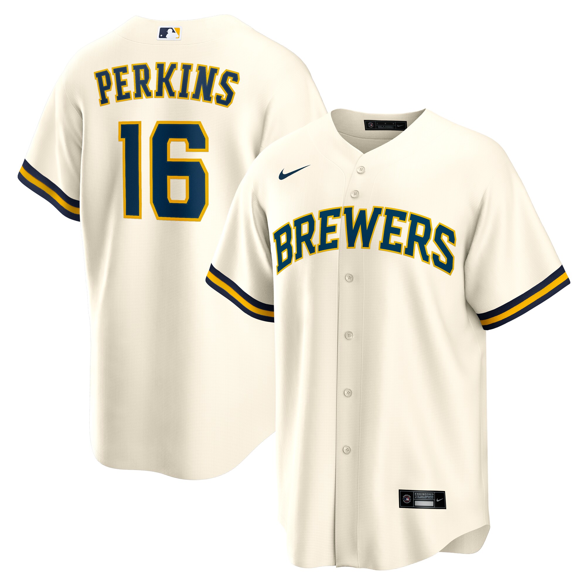 【公式グッズ】MLB ブルワーズ ブレイク・パーキンス ホーム ユニフォーム （レプリカ） Nike/ナイキ メンズ クリーム (Men's Nike 1.0 Replica Player Jersey)