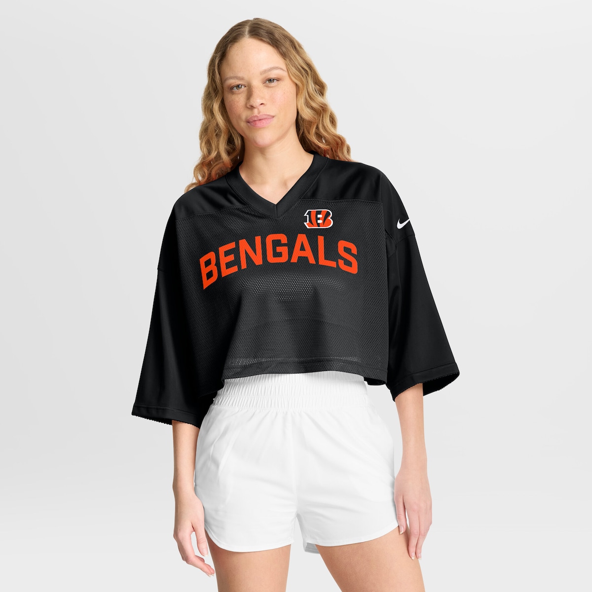 【公式グッズ】NFL ベンガルズ Tシャツ Nike/ナイキ レディース ブラック (25 Women's Nike Primetime Jersey Cropped Fashion Top)