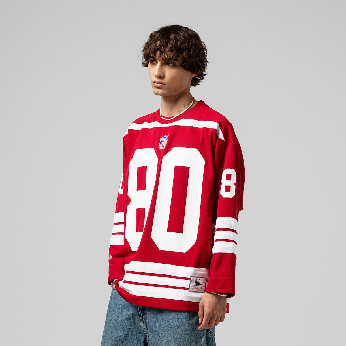 【公式グッズ】NFL 49ers ジェリー・ライス Tシャツ Mitchell & Ness/ミッチェル＆ネス メンズ スカーレット (Men's Maxxed Out NFL Hockey Fashion Jersey)