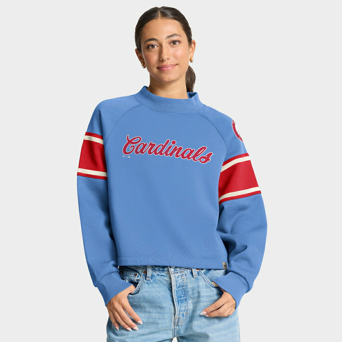 【公式グッズ】MLB カージナルス トレーナー Fanatics/ファナティクス レディース ライトブルー (FANATICS TOSS SWEEP MOCK NECK FLEECE CREW)