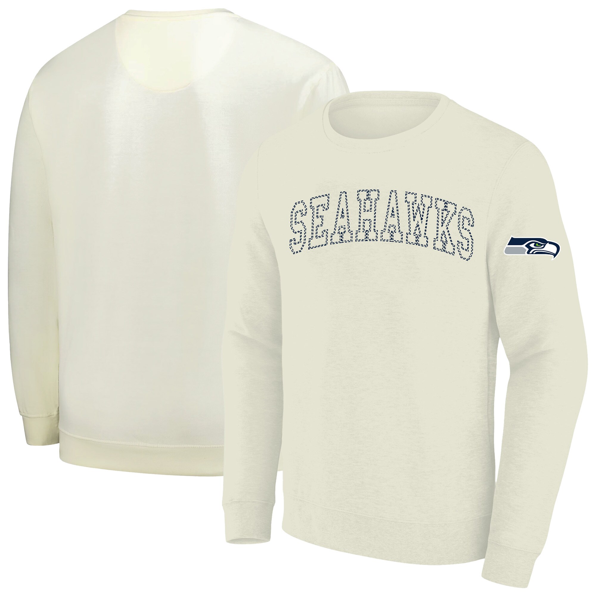 【公式グッズ】NFL シーホークス フリース トレーナー （大きいサイズ） Profile メンズ クリーム (PULLOVER FLEECE CREWNECK EMB STITCHING FRONT)