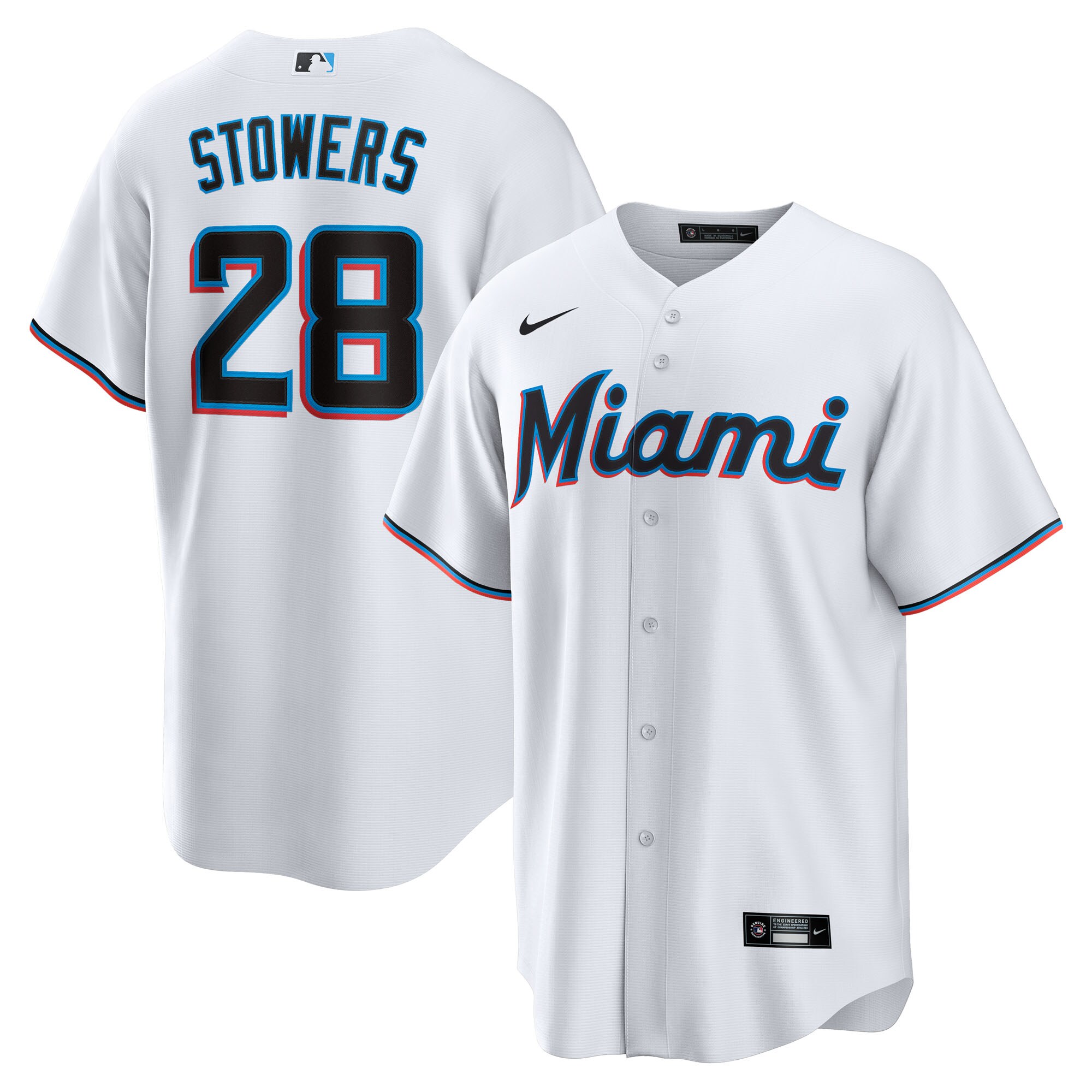 【公式グッズ】MLB マーリンズ カイル・ストワーズ ホーム ユニフォーム （レプリカ） Nike/ナイキ キッズサイズ ホワイト (2025 Nike Youth Replica 2.0 Player Jerseys - FTF NTP Master Style)