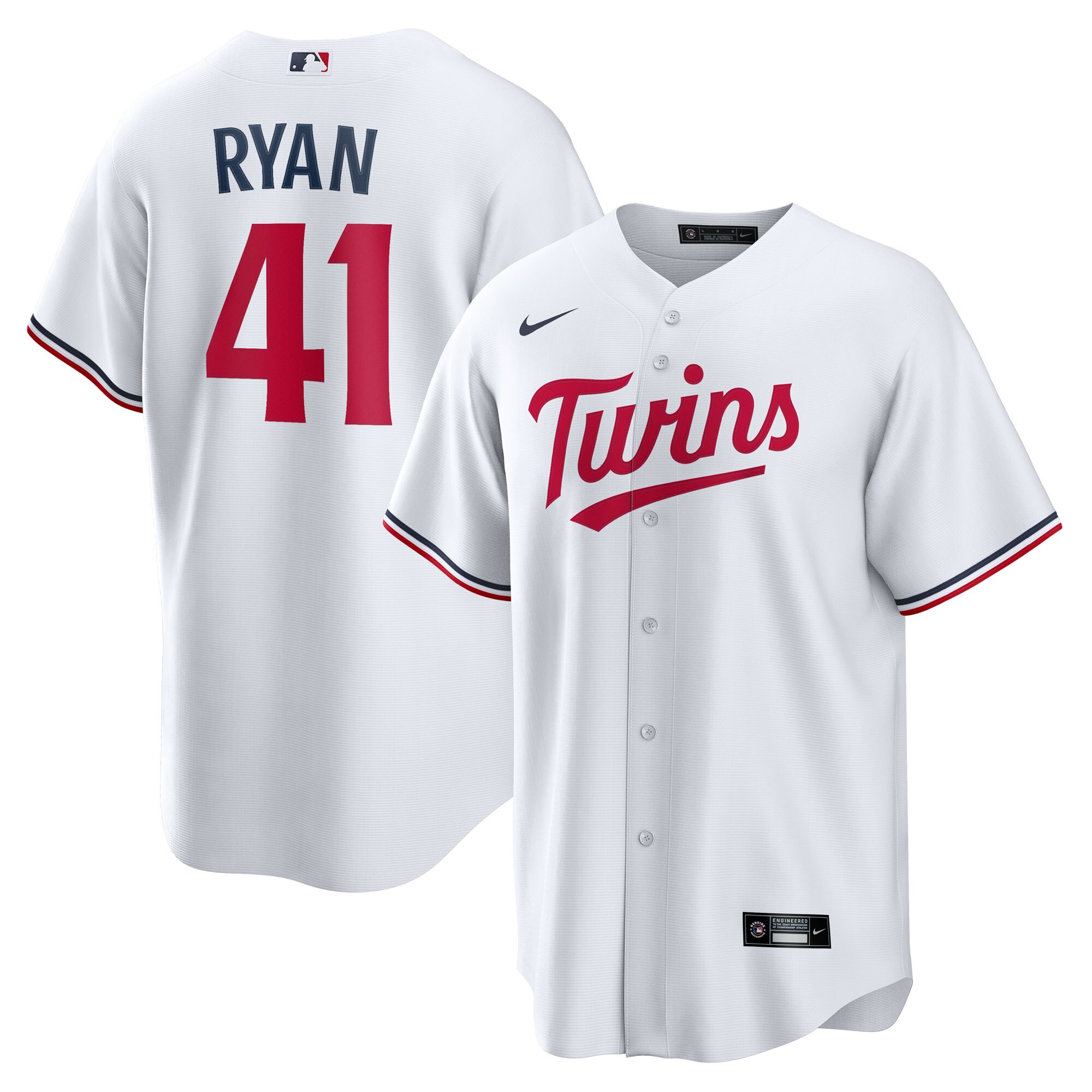 【公式グッズ】MLB ツインズ ジョー・ライアン ホーム ユニフォーム （レプリカ） Nike/ナイキ キッズサイズ ホワイト (2025 Nike Youth Replica 2.0 Player Jerseys - FTF NTP Master Style)